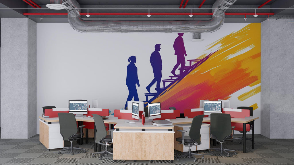 Motivational Office Wall Decal, Success Staircase Sticker, Business Wall Art, Corporate Office Decor, Leadership Mural, 136gm