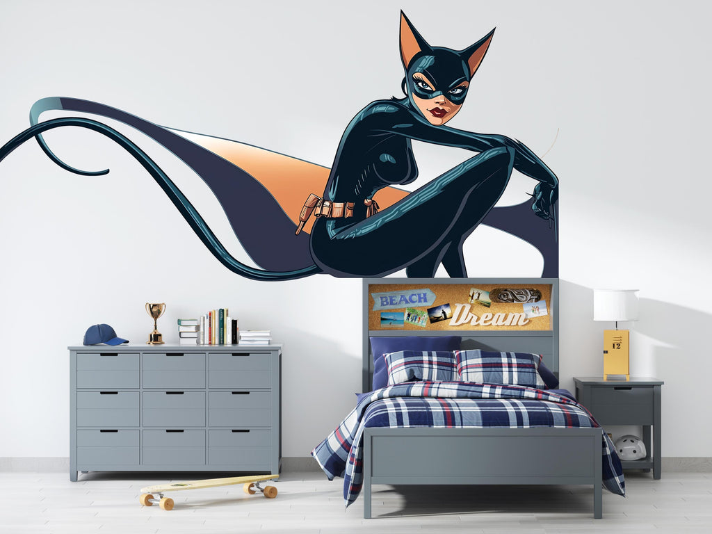 Cat Woman Wall Decal, Superhero Wall Sticker, Comic Wall Art, Girls Room Decor, Modern Hero Mural, 138gm