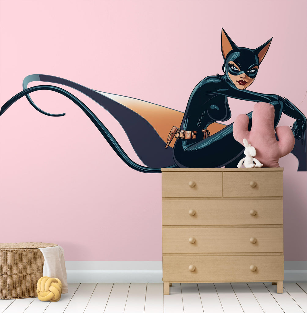 Cat Woman Wall Decal, Superhero Wall Sticker, Comic Wall Art, Girls Room Decor, Modern Hero Mural, 138gm