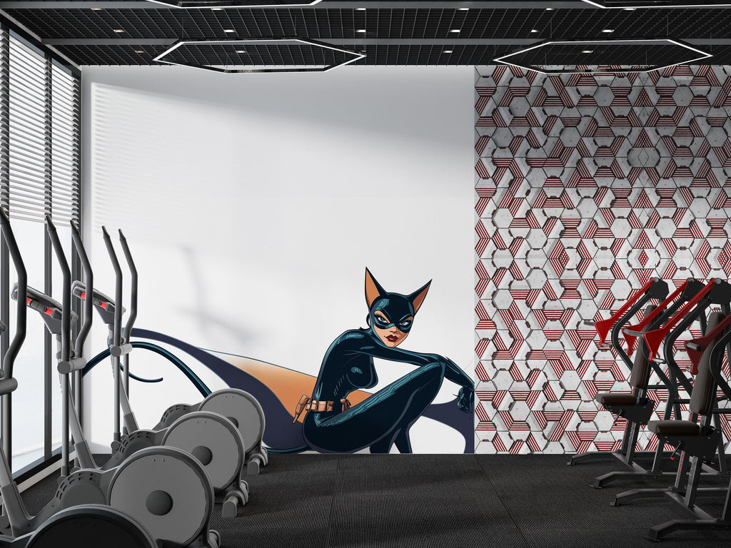 Cat Woman Wall Decal, Superhero Wall Sticker, Comic Wall Art, Girls Room Decor, Modern Hero Mural, 138gm