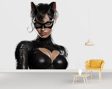 Load image into Gallery viewer, Cat Woman Wall Decal, Superhero Wall Sticker, Glam Wall Art, Modern Bedroom Decor, Comic Style Mural, 139gm