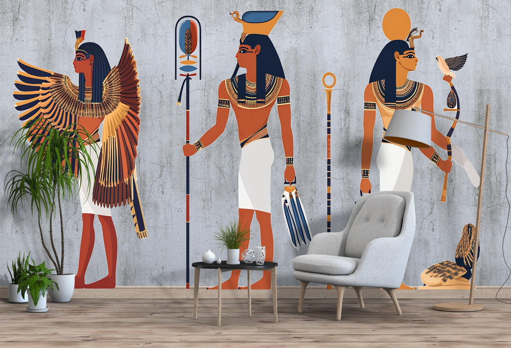 Egyptian Wall Decal, Ancient Egypt Sticker, Pharaoh Wall Art, Goddess Wall Decor, Boho Living Room Mural, 141gm