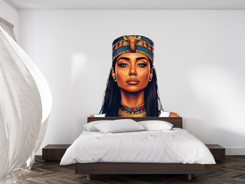 Egyptian Queen Wall Decal, Cleopatra Wall Sticker, Ancient Egypt Wall Art, Bedroom Decor, Goddess Portrait Mural, 142gm