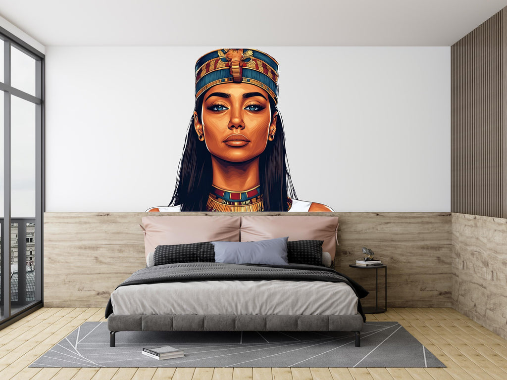 Egyptian Queen Wall Decal, Cleopatra Wall Sticker, Ancient Egypt Wall Art, Bedroom Decor, Goddess Portrait Mural, 142gm