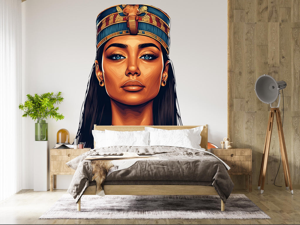 Egyptian Queen Wall Decal, Cleopatra Wall Sticker, Ancient Egypt Wall Art, Bedroom Decor, Goddess Portrait Mural, 142gm