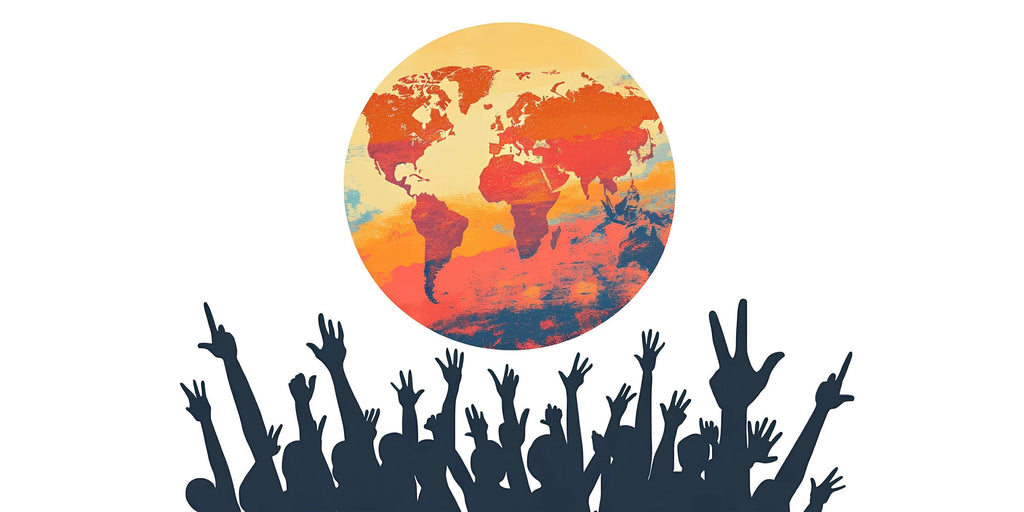 World Map Wall Decal with Raised Hands, Global Unity Wall Mural, Classroom Office Decor, Diversity Art Sticker, 143gm