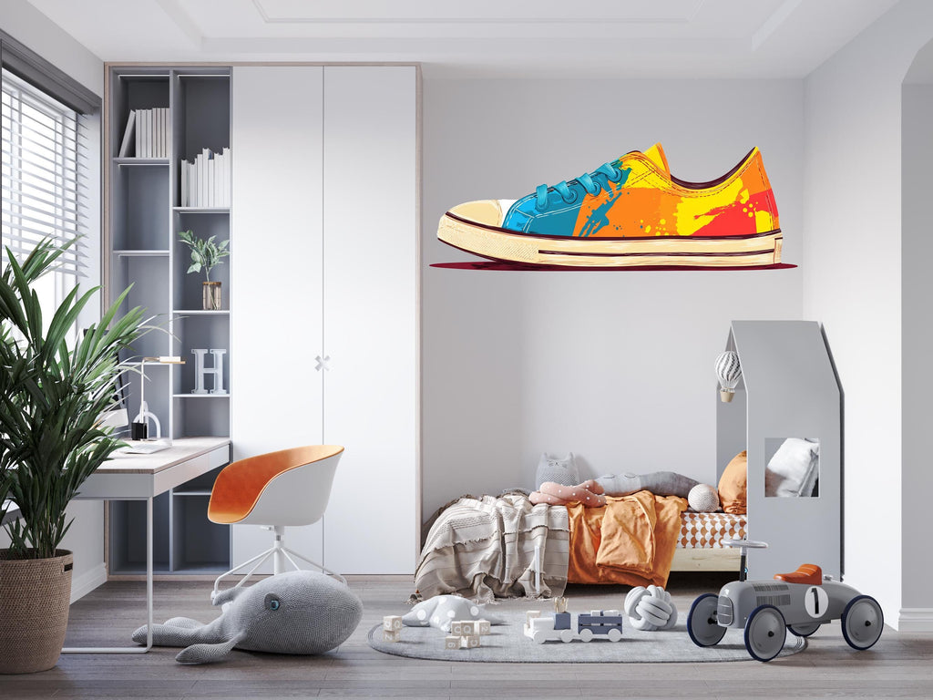 Colorful Sneaker Wall Decal, Kids Room Shoe Wall Sticker, Teen Bedroom Wall Decor, Streetwear Wall Art, Playroom Peel and Stick Decal, 146gm