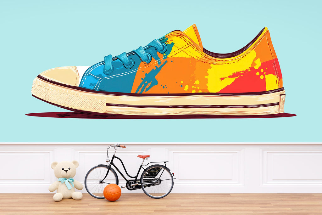 Colorful Sneaker Wall Decal, Kids Room Shoe Wall Sticker, Teen Bedroom Wall Decor, Streetwear Wall Art, Playroom Peel and Stick Decal, 146gm