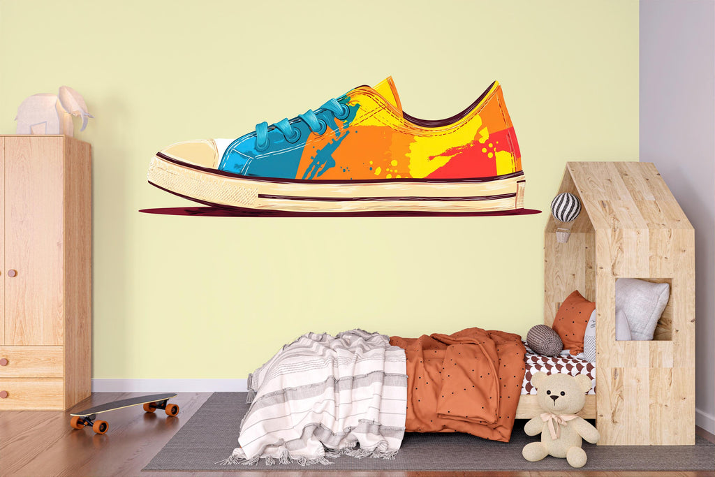 Colorful Sneaker Wall Decal, Kids Room Shoe Wall Sticker, Teen Bedroom Wall Decor, Streetwear Wall Art, Playroom Peel and Stick Decal, 146gm