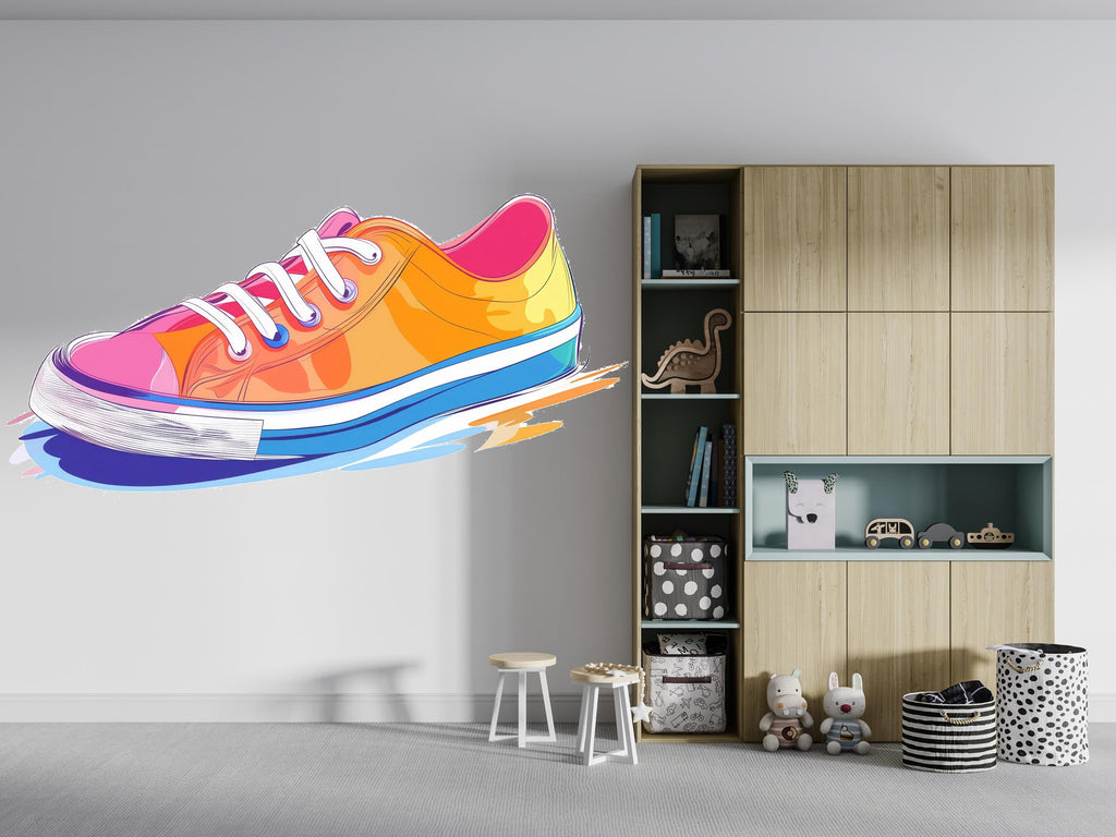 Colorful Sneaker Wall Decal, Shoe Wall Sticker for Kids Room, Teen Bedroom Wall Art, Streetwear Wall Decor, 147gm