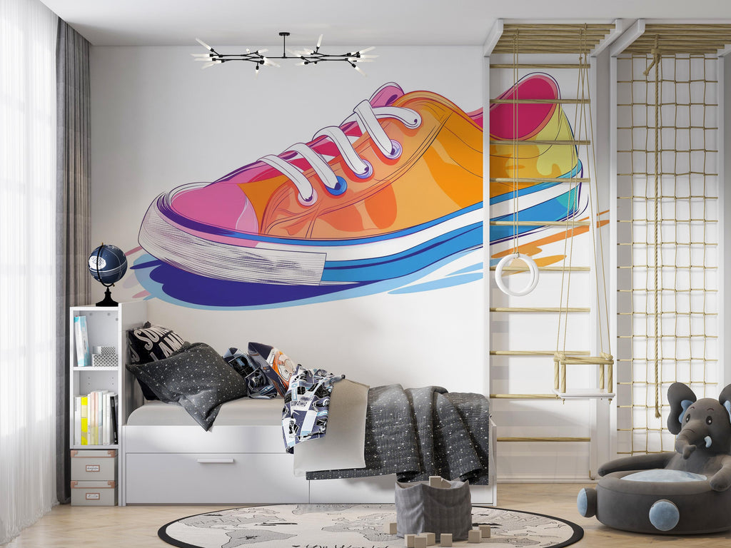 Colorful Sneaker Wall Decal, Shoe Wall Sticker for Kids Room, Teen Bedroom Wall Art, Streetwear Wall Decor, 147gm