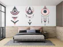 Load image into Gallery viewer, Boho Wall Decal Set, Pink Geometric Wall Art, Tribal Bedroom Wall Stickers, Bohemian Peel and Stick Decor, 148gm