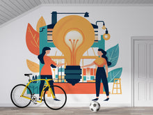 Load image into Gallery viewer, Light Bulb Wall Decal, STEM Classroom Wall Art, Kids Room Wall Sticker, Innovation Wall Decor, Playroom Peel and Stick Mural, 149gm