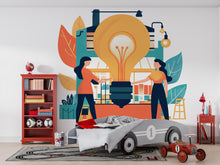 Load image into Gallery viewer, Light Bulb Wall Decal, STEM Classroom Wall Art, Kids Room Wall Sticker, Innovation Wall Decor, Playroom Peel and Stick Mural, 149gm