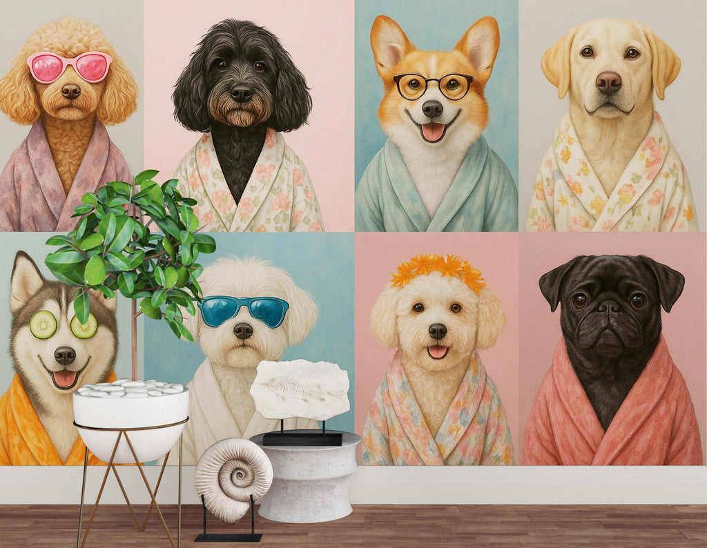 Dog Grooming salon Wallpaper Spa dog Peel and Stick Dog room Wallpaper Nursery Self Adhesive Dog Animal nursery decor Mural