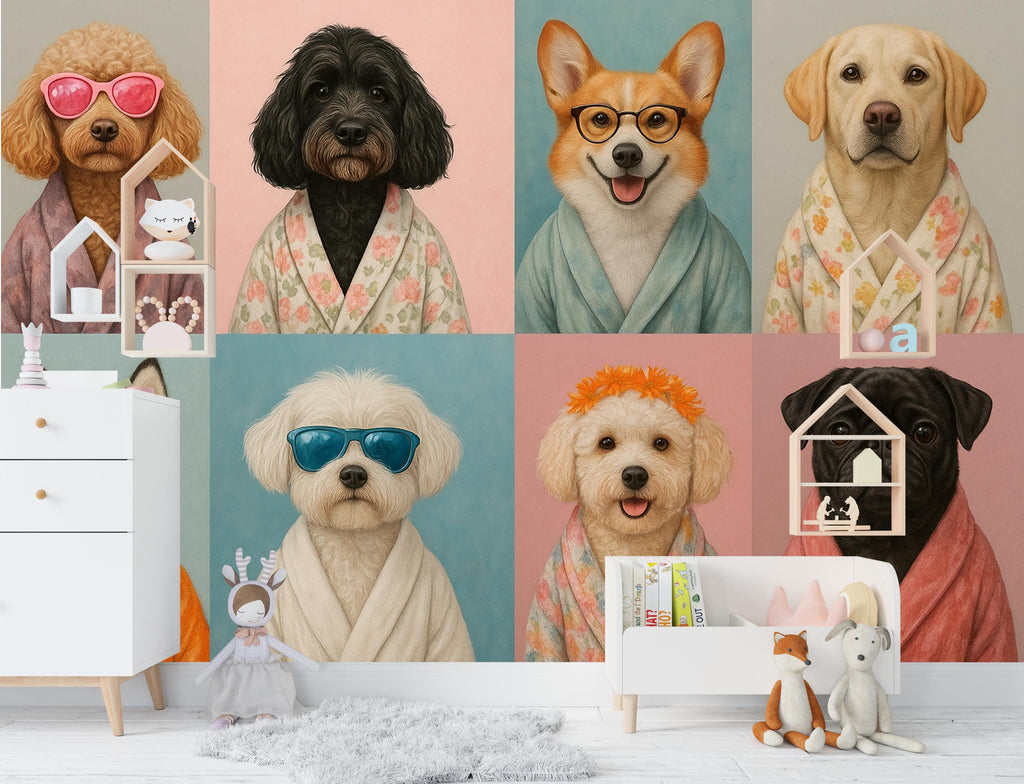 Dog Grooming salon Wallpaper Spa dog Peel and Stick Dog room Wallpaper Nursery Self Adhesive Dog Animal nursery decor Mural