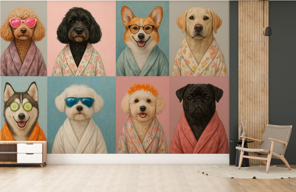 Dog Grooming salon Wallpaper Spa dog Peel and Stick Dog room Wallpaper Nursery Self Adhesive Dog Animal nursery decor Mural