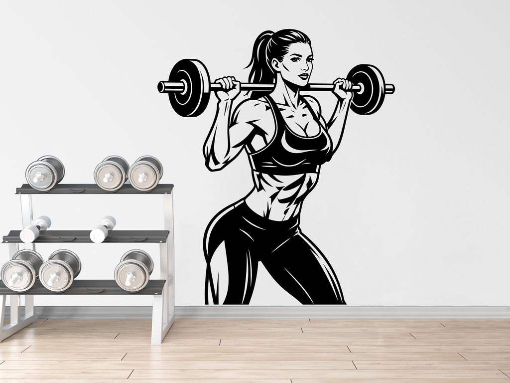Girl Gym Wall Decal Power fitness Women Squat Decor Workout Art Vinyl Wall Stickers Bedroom 374DE