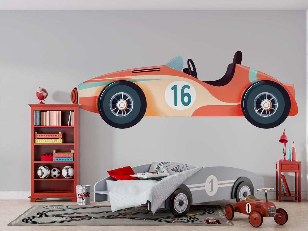 Kids Race Car Wallpaper Vintage Racing Car Wall Decal Boys Room Car Mural Retro Sports Car Peel And Stick Wallpaper Nursery Racing Decor