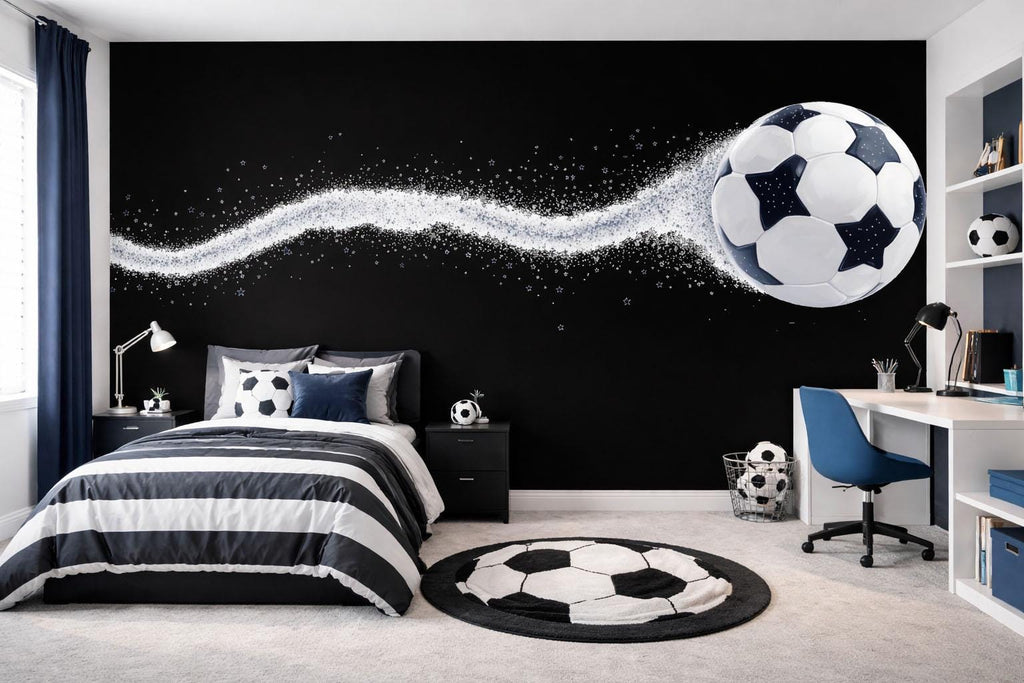Soccer Ball Wallpaper Boys Soccer Room Wall Decal Football Sports Wall Mural Peel And Stick Wallpaper Kids Bedroom Soccer Decor