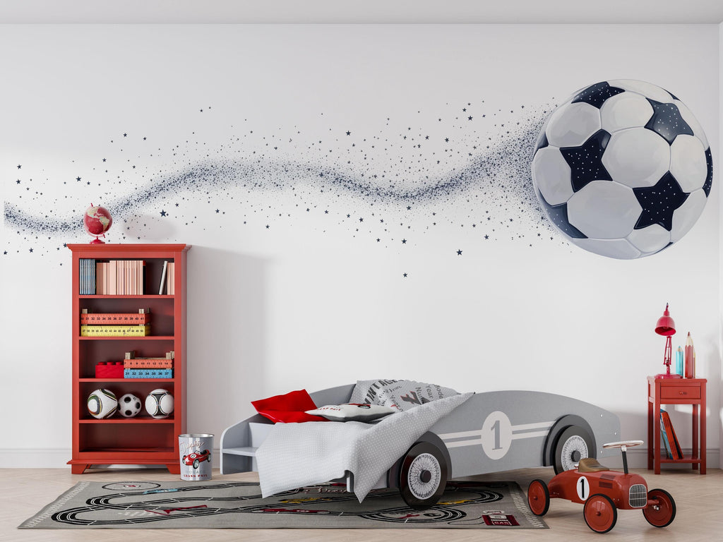 Soccer Ball Wallpaper Boys Soccer Room Wall Decal Football Sports Wall Mural Peel And Stick Wallpaper Kids Bedroom Soccer Decor