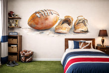 Load image into Gallery viewer, Football Wallpaper Watercolor Football Wall Decal Boys Sports Room Wall Mural Peel And Stick Wallpaper Kids Football Bedroom Decor