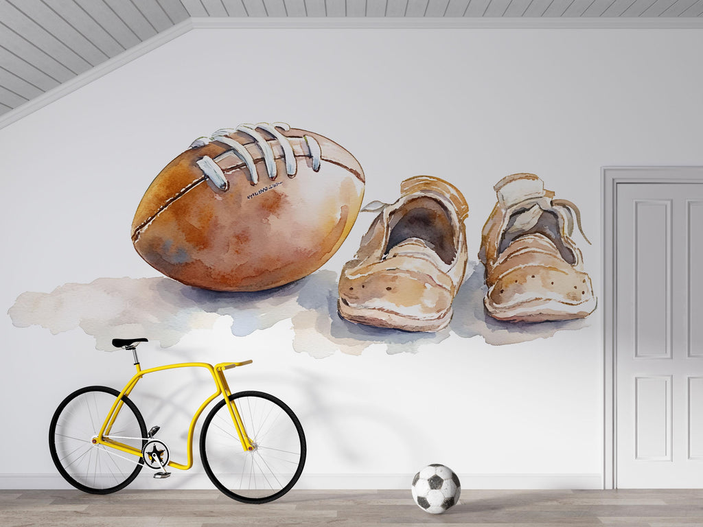 Football Wallpaper Watercolor Football Wall Decal Boys Sports Room Wall Mural Peel And Stick Wallpaper Kids Football Bedroom Decor