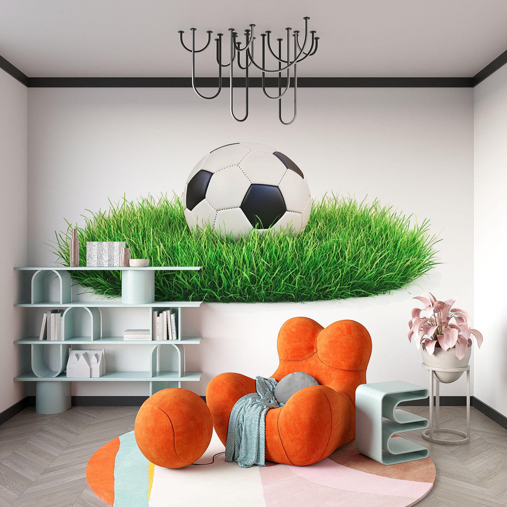 Soccer Ball Wallpaper Boys Soccer Room Wall Decal Football Field Sports Wall Mural Peel And Stick Wallpaper Kids Soccer Bedroom Decor