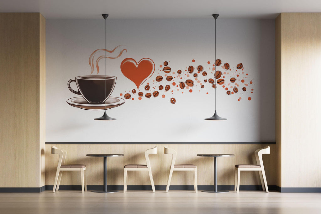 Coffee Wallpaper Cafe Wall Decal Coffee Shop Wall Mural Peel And Stick Wallpaper Kitchen Decor Restaurant Coffee Bean Wall Art