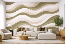 Load image into Gallery viewer, Neutral Wave Wall Wallpaper, Beige Olive Abstract Wall Mural, Modern Minimal Wall Decor, Peel and Stick or Traditional WAL002