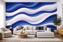 Load image into Gallery viewer, Blue Wave Wall Wallpaper, Navy Abstract Wall Mural, Modern Ocean Style Wall Decor, Peel and Stick or Traditional WAL003