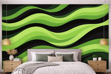 Load image into Gallery viewer, Green Wave Wall Wallpaper, Abstract Nature Wall Mural, Modern Wavy Wall Decor, Peel and Stick or Traditional Wallpaper WAL004