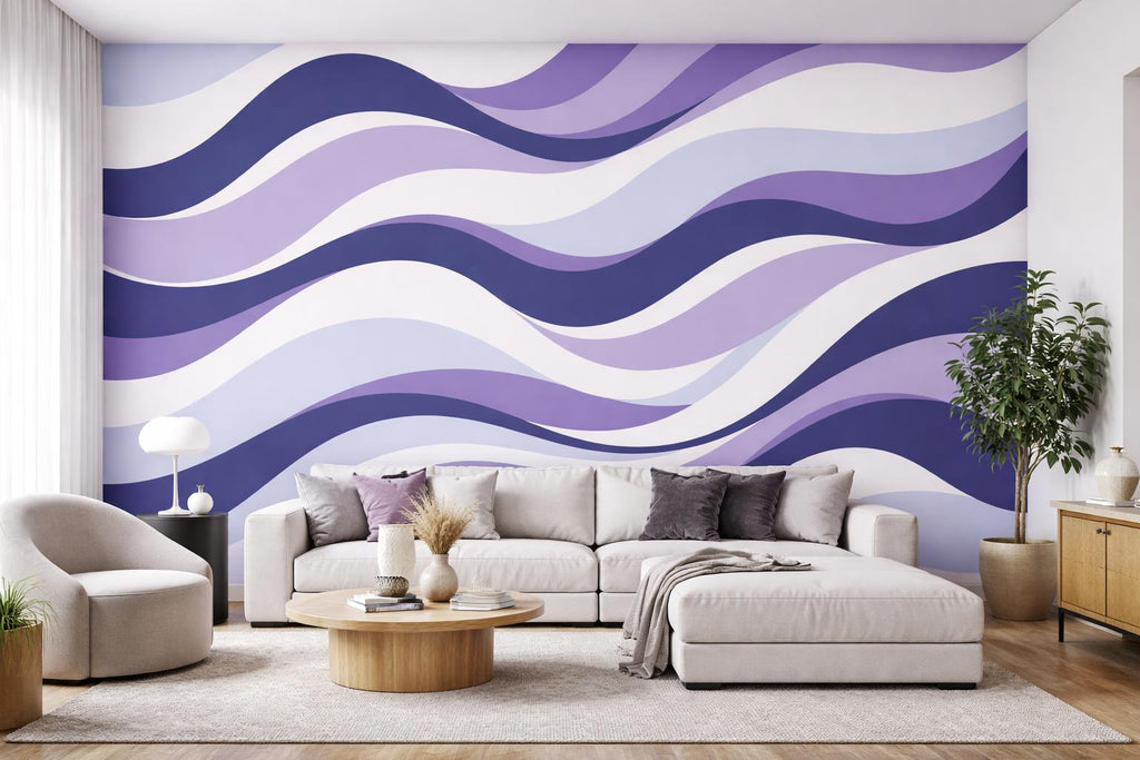 Purple Wave Wall Wallpaper, Abstract Wavy Wall Mural, Modern Lavender Wall Decor, Peel and Stick or Traditional Wallpaper WAL005