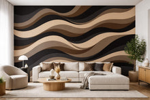 Load image into Gallery viewer, Brown Black Wave Wall Wallpaper, Neutral Abstract Wall Mural, Modern Earth Tone Wall Decor, Peel and Stick or Traditional WAL006
