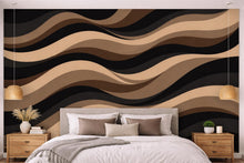 Load image into Gallery viewer, Brown Black Wave Wall Wallpaper, Neutral Abstract Wall Mural, Modern Earth Tone Wall Decor, Peel and Stick or Traditional WAL006