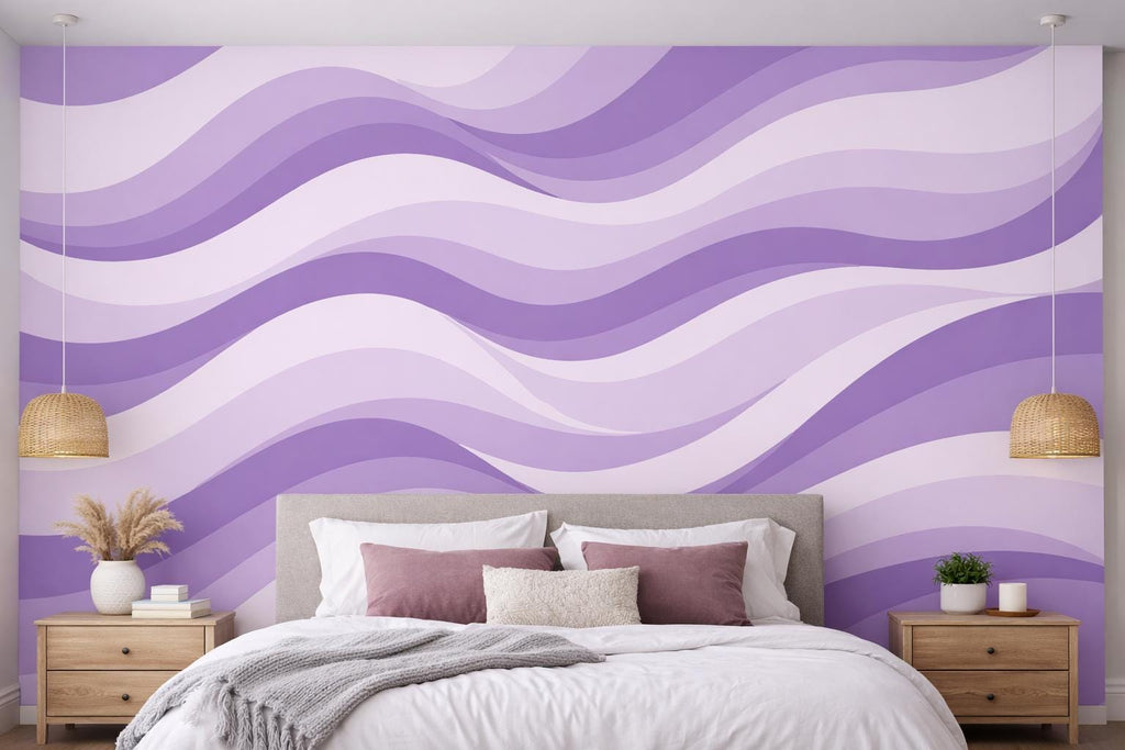 Pastel Wave Wall Wallpaper, Soft Purple Blue Abstract Wall Mural, Modern Wall Decor, Peel and Stick or Traditional WAL001