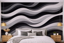Load image into Gallery viewer, Wallpaper Black Grey Abstract Waves Wall Mural, Modern Removable Wallpaper, Minimalist Wall Decor Peel and Stick and Non Woven WAL008
