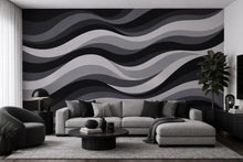 Load image into Gallery viewer, Wallpaper Black Grey Abstract Waves Wall Mural, Modern Removable Wallpaper, Minimalist Wall Decor Peel and Stick and Non Woven WAL008