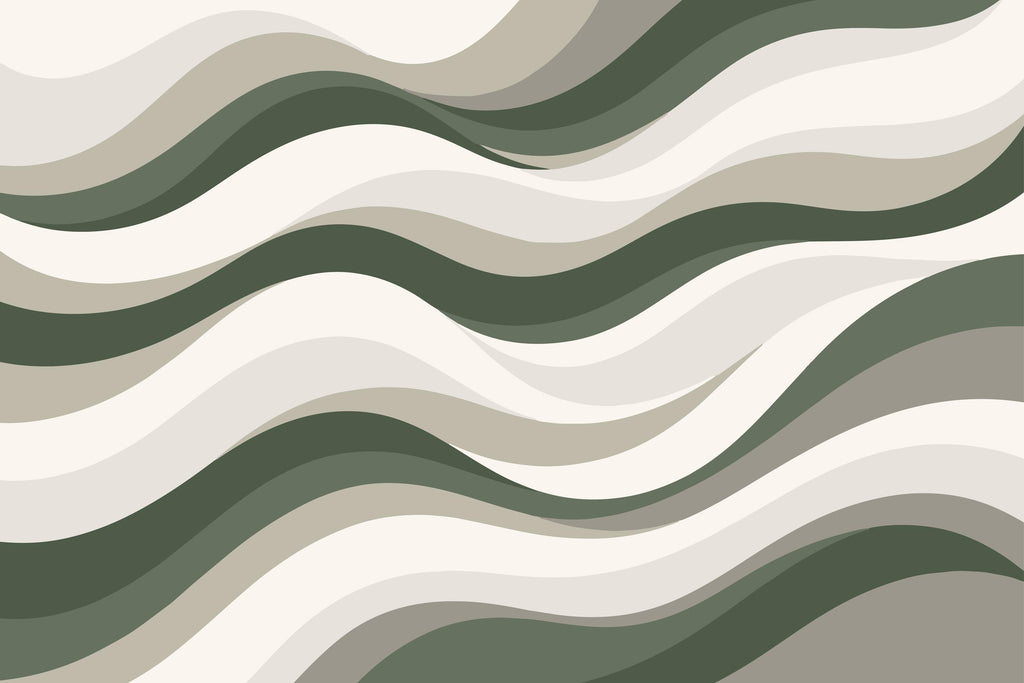 Wallpaper Green Neutral Abstract Waves Wall Mural, Removable Wallpaper Modern Wavy Pattern Wall Decor Peel and Stick, Non Woven WAL010