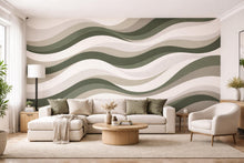 Load image into Gallery viewer, Wallpaper Green Neutral Abstract Waves Wall Mural, Removable Wallpaper Modern Wavy Pattern Wall Decor Peel and Stick, Non Woven WAL010