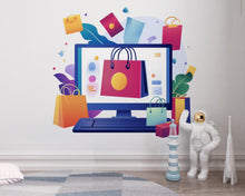 Load image into Gallery viewer, Online Shopping Wall Decal, Ecommerce Wall Sticker, Colorful Shopping Bags Mural, Kids Bedroom Playroom Decor, Retail Theme Wall Art, 151gm