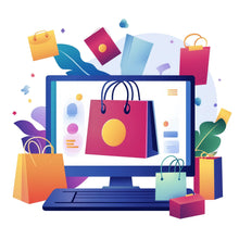 Load image into Gallery viewer, Online Shopping Wall Decal, Ecommerce Wall Sticker, Colorful Shopping Bags Mural, Kids Bedroom Playroom Decor, Retail Theme Wall Art, 151gm