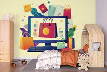 Load image into Gallery viewer, Online Shopping Wall Decal, Ecommerce Wall Sticker, Colorful Shopping Bags Mural, Kids Bedroom Playroom Decor, Retail Theme Wall Art, 151gm
