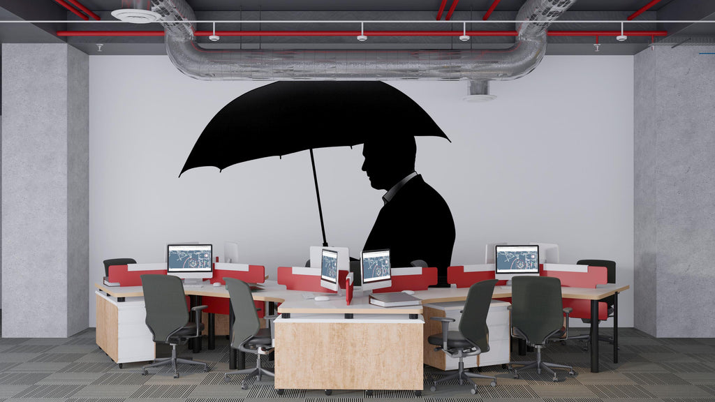 Man Umbrella Wall Decal, Silhouette Wall Sticker, Black Umbrella Wall Art, Minimalist Bedroom Decor, Modern Mural, Moody Home Decor, 153gm