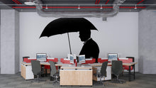 Load image into Gallery viewer, Man Umbrella Wall Decal, Silhouette Wall Sticker, Black Umbrella Wall Art, Minimalist Bedroom Decor, Modern Mural, Moody Home Decor, 153gm