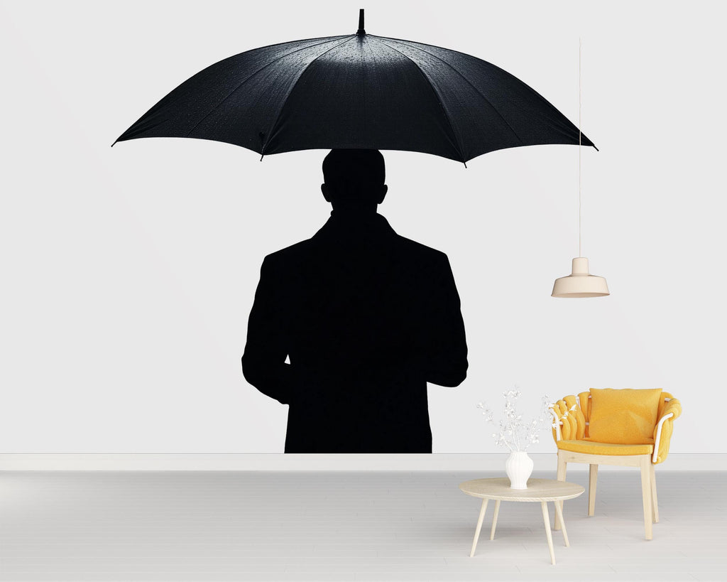 Umbrella Man Decal, Back View Sticker, Silhouette Wall Art, Black Wall Decal, Modern Home Decor, Minimalist Wall Mural, 154gm