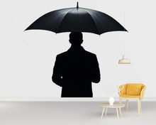 Load image into Gallery viewer, Umbrella Man Decal, Back View Sticker, Silhouette Wall Art, Black Wall Decal, Modern Home Decor, Minimalist Wall Mural, 154gm