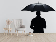 Load image into Gallery viewer, Umbrella Man Decal, Back View Sticker, Silhouette Wall Art, Black Wall Decal, Modern Home Decor, Minimalist Wall Mural, 154gm