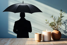 Load image into Gallery viewer, Umbrella Man Decal, Back View Sticker, Silhouette Wall Art, Black Wall Decal, Modern Home Decor, Minimalist Wall Mural, 154gm