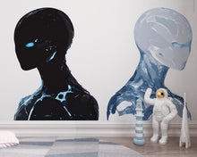 Load image into Gallery viewer, Alien Face Decal Set, Sci Fi Wall Sticker, Futuristic Robot Art, Cyberpunk Wall Decal, Modern Wall Mural, Abstract Space Decor, 155gm